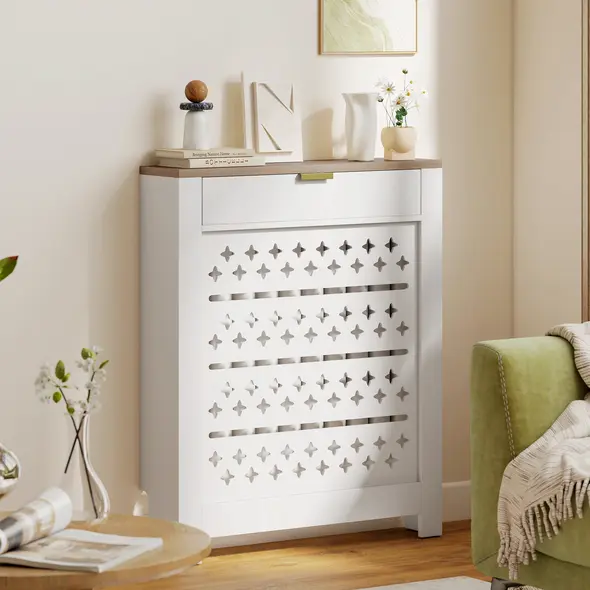 HOMCOM 78 x 19 cm Minimal Radiator Cover, with Drawer - White - 9