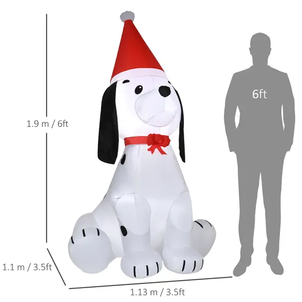 HOMCOM 6ft Inflatable Christmas Puppy Dog Wearing Santa Hat Lighted Outdoor Decoration Blow Up Decor for Holiday Indoor - 3