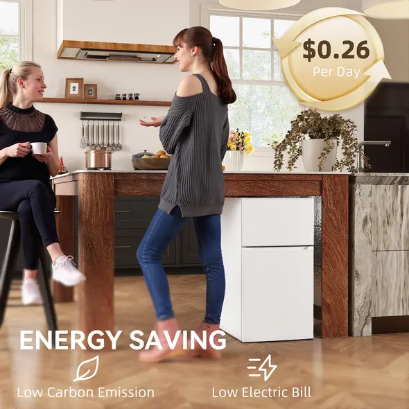 HOMCOM 88L Under Counter Fridge Freezer, Small Refrigerator with 5-Setting, 3 Star Freezer Rating, White - 7