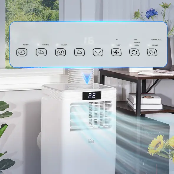 HOMCOM 8000 BTU Air Conditioning Unit, 3-in-1 Portable Air Conditioner, Dehumidifier, Cooling Fan with Remote Control, Digital Display, 2 Speeds, 24H Timer, Window Venting Kit, 18m² - 8