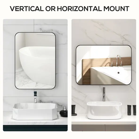 HOMCOM 70 x 50cm Curved Bathroom Mirror - Black - 4