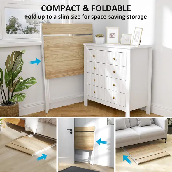 HOMCOM 81.5 cm Folding Computer Desk with Monitor Shelf - Natural Wood Finish - 4