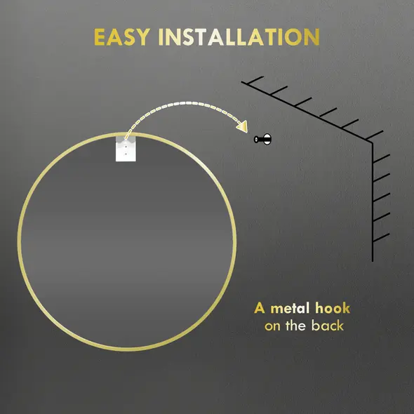 HOMCOM 70cm Aluminium Frame Round Bathroom Mirror - Gold Tone - 6