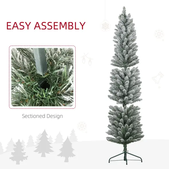 HOMCOM 6ft Artificial Snowy Pencil Christmas Tree - White - 6