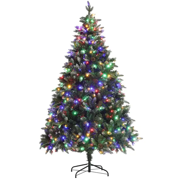 HOMCOM 6ft LED Pre-Lit Artificial Christmas Tree, with Base - 1