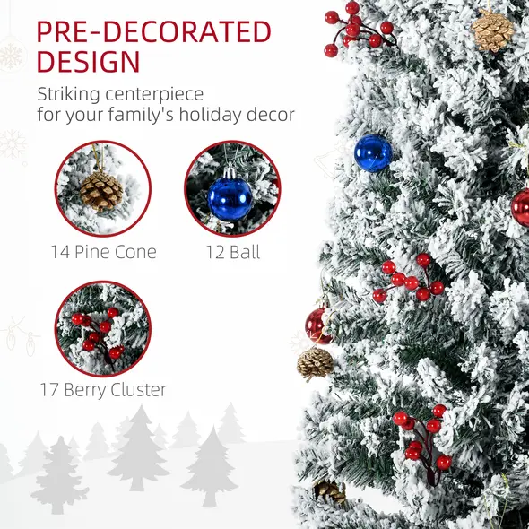 HOMCOM 7.5' Artificial Prelit Christmas Trees Holiday Décor with Colourful LED Lights, Flocked Tips, Berry, Pine Cone - 5