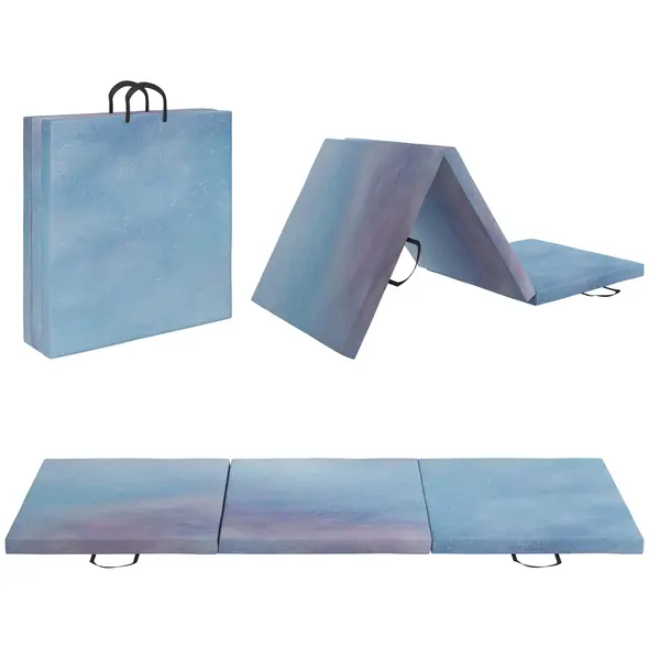 HOMCOM 6FT Foldable Gymnastics Mat, Tri-Fold 2" Thick Crash Mat with Carry Strap Handles for Home Training, Sky Blue - 1
