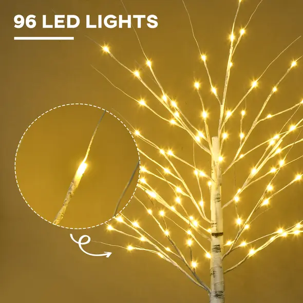 HOMCOM 6ft Artificial White Birch Tree Light with Warm White Pre-Lit LED Light for Indoor and Covered Outdoor Use - 4