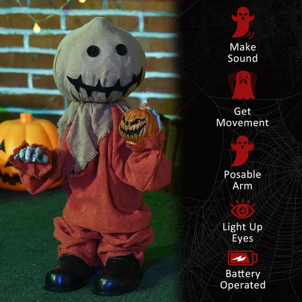 HOMCOM 77cm Halloween Scarecrow Decoration, Outdoor Activated Prop with Light Up Eyes, Sound Activated - 7