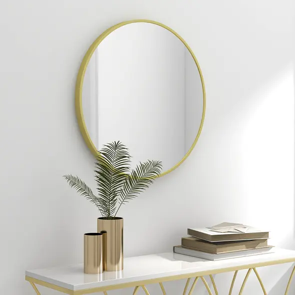 HOMCOM 70cm Aluminium Frame Round Bathroom Mirror - Gold Tone - 9