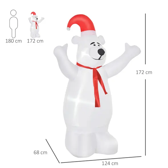 HOMCOM 6ft Tall Outdoor Inflatable Bear Airblown Projection Holiday Christmas Lawn Décor - 3