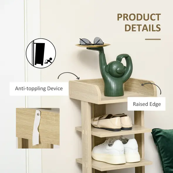 HOMCOM 7 Tier Shoe Rack Organizer Storage Shelf Wooden Display Cabinet for Entryway Living Room Bedroom Oak - 5
