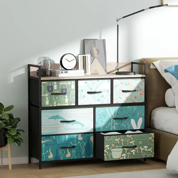 HOMCOM 7-Drawer Chest of Drawers - Blue - 2