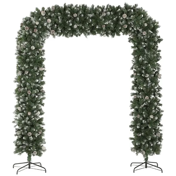HOMCOM 8.2 ft Snow Frosted Christmas Tree Arch, Christmas Arch Doorway Decor with 2100 Tips and 96 Pinecones, Artificial Xmas Tree with Metal Stand for Indoor, Green - 1