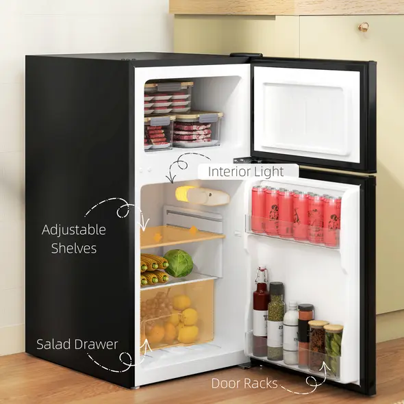 HOMCOM 88L Under Counter Fridge Freezer, Small Refrigerator with 5-Setting, 3 Star Freezer Rating, Black - 5