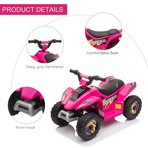 HOMCOM 6V Kids Electric Ride on Car ATV Toy Quad Bike Four Big Wheels w/ Forward Reverse Functions Toddlers for 18-36 Months Old Pink - 6