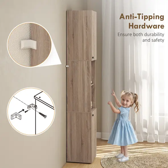 HOMCOM 6-Tier Tall Bathroom Cabinet - Natural - 6