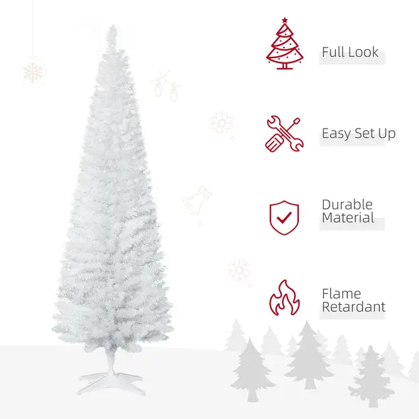 HOMCOM 6ft Unlit Artificial Christmas Tree, Pencil Slim Xmas Tree with Solid Stand and Realistic Branches, White - 4