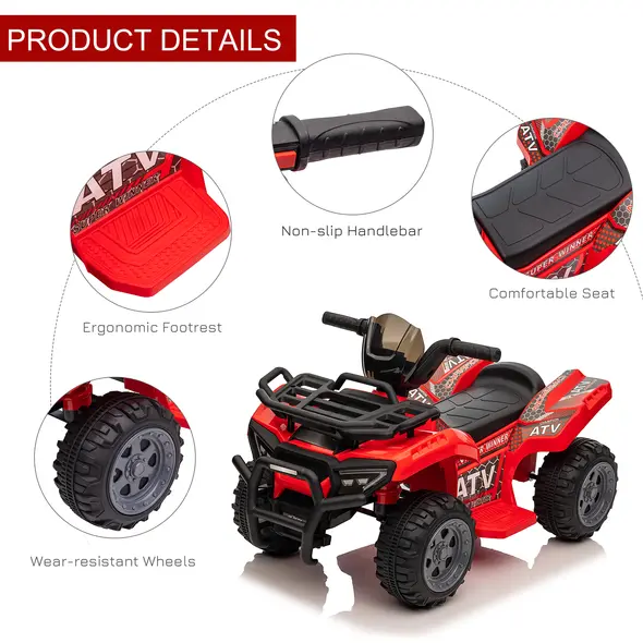HOMCOM 6V Kids Electric Ride on Car Toddlers Quad Bike All Terrain Vehicle Toy With Music for 18-36 months Red - 5