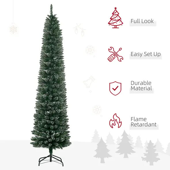 HOMCOM 7.5FT Artificial Snow Dipped Christmas Tree Xmas Pencil Tree Holiday Home Indoor Decoration with Foldable Black Stand, Green - 4