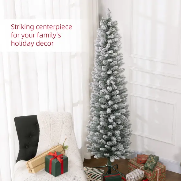 HOMCOM 6ft Artificial Snowy Pencil Christmas Tree - White - 4