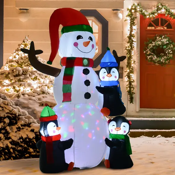 HOMCOM 6ft Inflatable Christmas Snowman with Three Penguins LED Xmas Décor Holiday Outdoor Yard Decoration - 2
