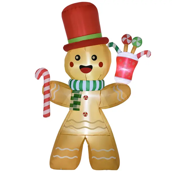 HOMCOM 7.5ft Christmas Inflatable Gingerbread Man with Candy Cane, Blow-Up Outdoor Garden Display for Lawn, Party - 1