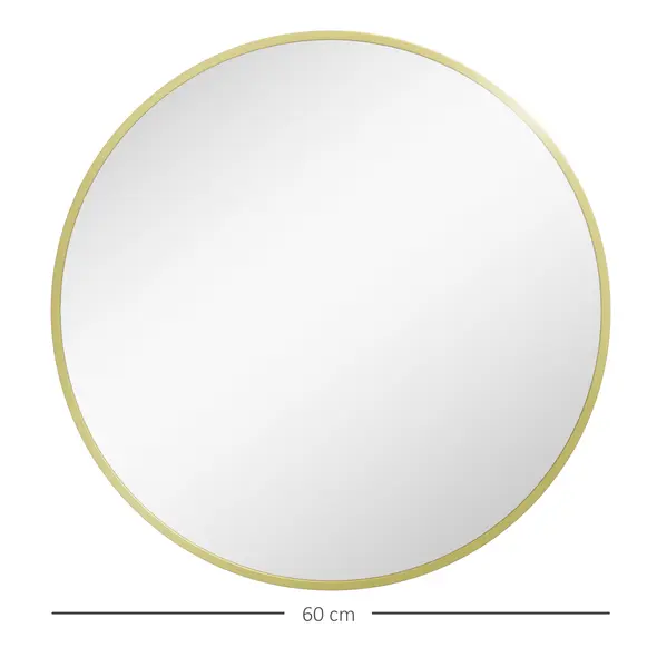 HOMCOM 70cm Aluminium Frame Round Bathroom Mirror - Gold Tone - 3