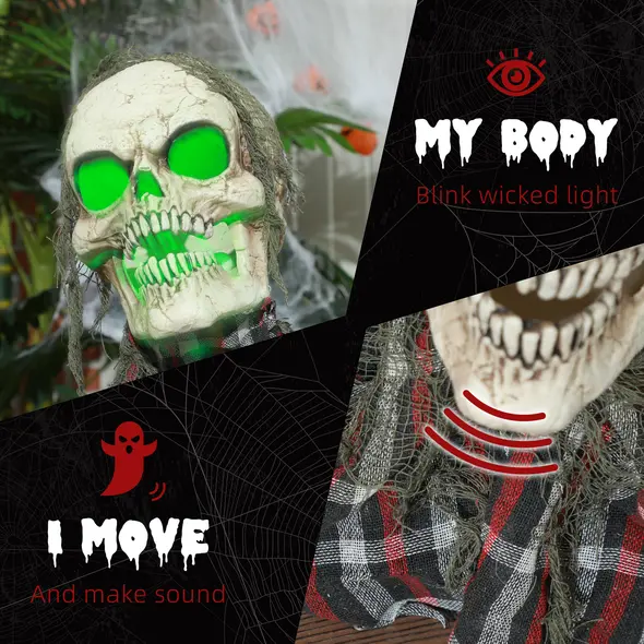 HOMCOM 70cm Groundbreaker Skeleton Halloween Animatronic, with Glowing Eyes - 5