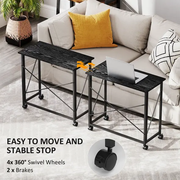 HOMCOM 80 cm Folding Desk on Wheels - Black - 5