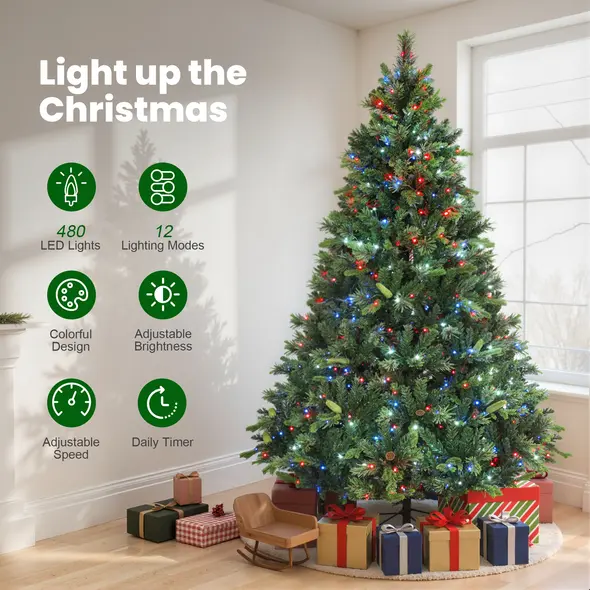 HOMCOM 7.5ft Artificial Pine LED Christmas Tree, with Remote - 5