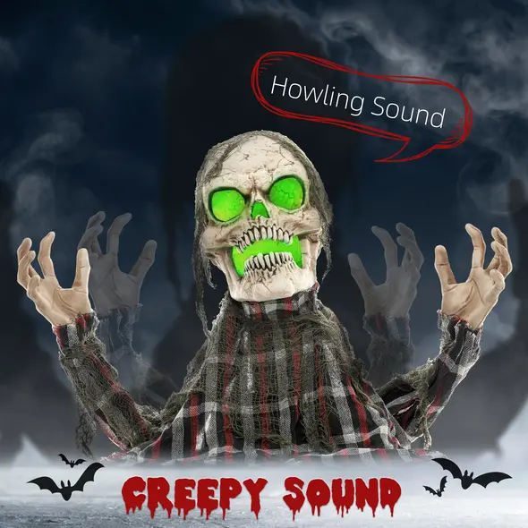 HOMCOM 70cm Groundbreaker Skeleton Halloween Animatronic, with Glowing Eyes - 4