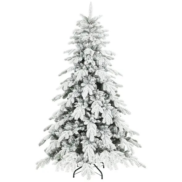 HOMCOM 6ft Super Flocked Christmas Tree - Green/White - 1