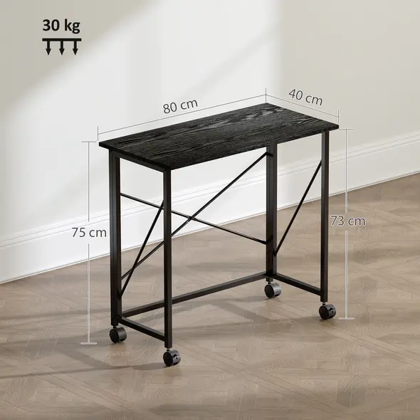 HOMCOM 80 cm Folding Desk on Wheels - Black - 3