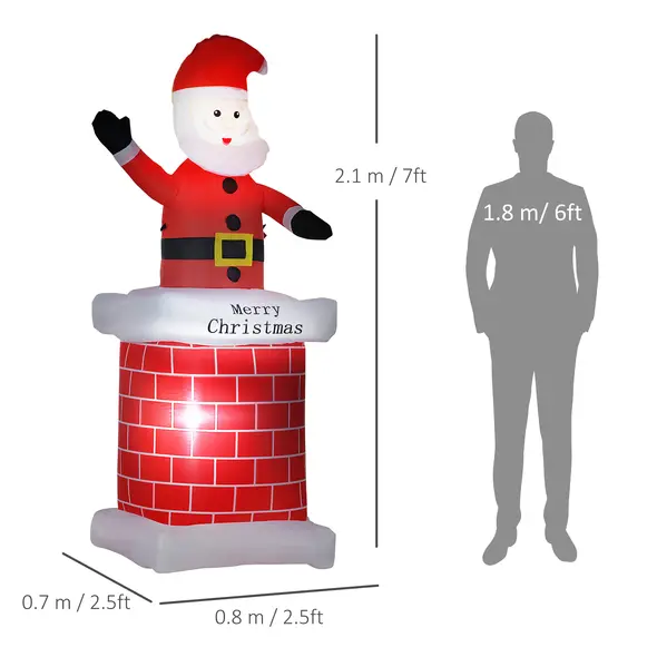 HOMCOM 7ft Christmas Inflatable Santa Claus from Chimney, Blow-Up Outdoor LED Garden Display for Lawn, Party - 3