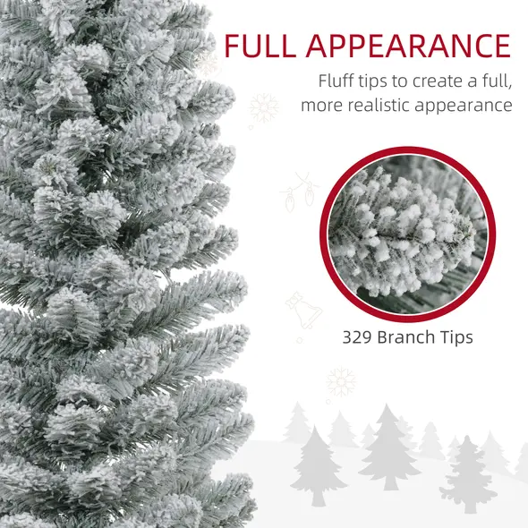 HOMCOM 6ft Artificial Snowy Pencil Christmas Tree - White - 5