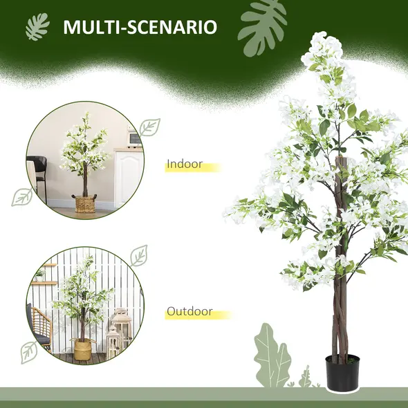 HOMCOM Artificial Plants Honeysuckle Flower in Pot Fake Plants with Curved Boots for Indoor Outdoor 15x15x150cm Set of 2 White - 5