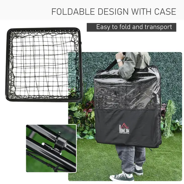 HOMCOM Angle Adjustable Double Sided Rebounder Net Training Aid Target Soccer Goal Kickback For Football, Baseball, Basketball - 75L x 75W cm - 6