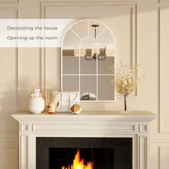 HOMCOM 90 X 61cm Arched Grid Mirror - White - 4