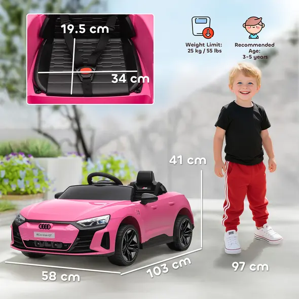 HOMCOM Audi Licensed 12V Kids Electric Ride-On, with Remote Control, Suspension System, Lights, Music, Motor - Pink - 3