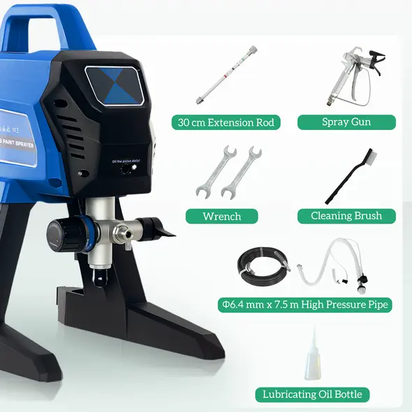 HOMCOM Airless Paint Sprayer, Thinning-Free Electric Paint Spray Gun for Walls, Fences & DIY Projects, 200 Bar High Pressure, 1.5L/min Flow Rate, 7.5m Hose, Indoor & Outdoor Use, Dark Blue - 8