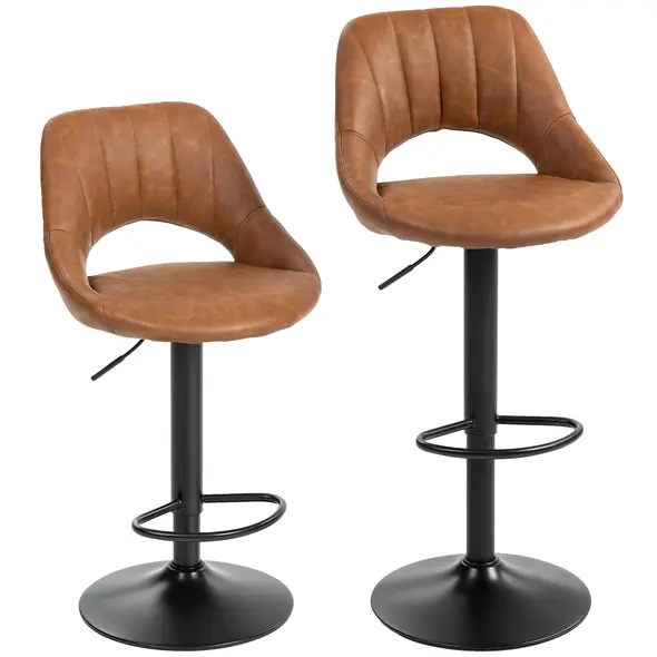 HOMCOM Bar Stools Set of 2, PU Leather Swivel Barstools with Backrest and Footrest for Kitchen, Counter, Breakfast Bar, Brown - 1