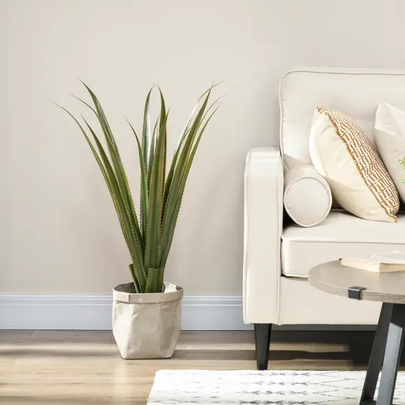 HOMCOM Artificial Plants Agave Succulent in Pot Desk Fake Plants for Home Indoor Outdoor Decor, 15x15x90cm, Green - 6