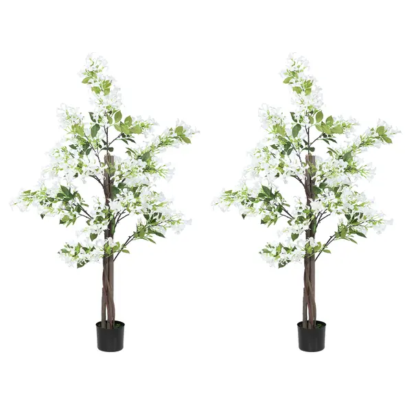 HOMCOM Artificial Plants Honeysuckle Flower in Pot Fake Plants with Curved Boots for Indoor Outdoor 15x15x150cm Set of 2 White - 1
