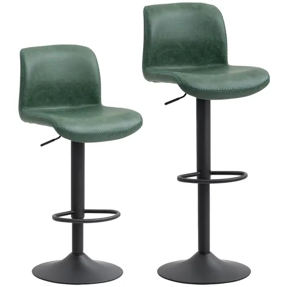 HOMCOM Bar Stools Set of 2, PU Leather Barstools with Backrest and Footrest for Kitchen, Counter, Breakfast Bar, Green - 1