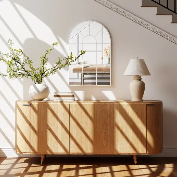 HOMCOM 90 X 61cm Arched Grid Mirror - White - 6