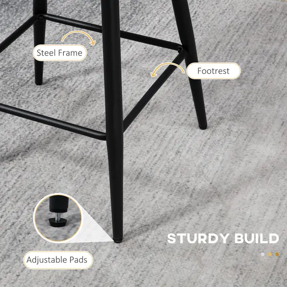 HOMCOM Bar Stools Set of 2, Modern Boucle Upholstered Shell Barstools, Breakfast Bar Chairs with Backrest, Footrest and Steel Base for Kitchen Counter, Cream - 6