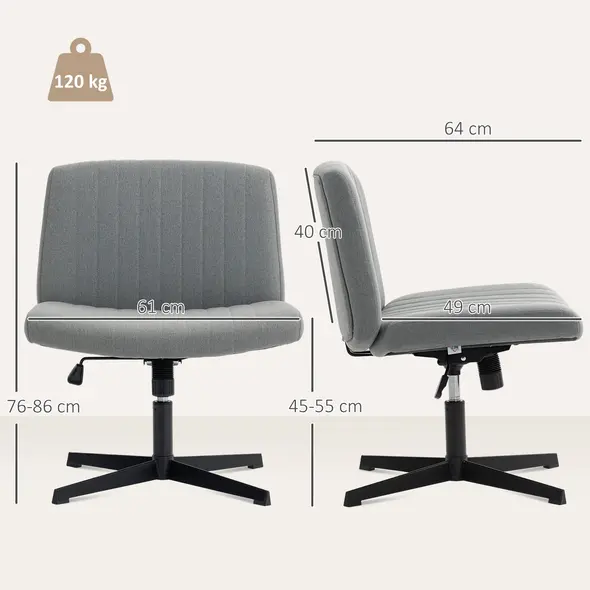 HOMCOM Armless Office Chair No Wheels, Linen Fabric Criss Cross Legged Desk Chair with Wide Seat, Thick Padding, Tilt Function, Height Adjustable Swivel Computer Seat for Home, Grey - 3