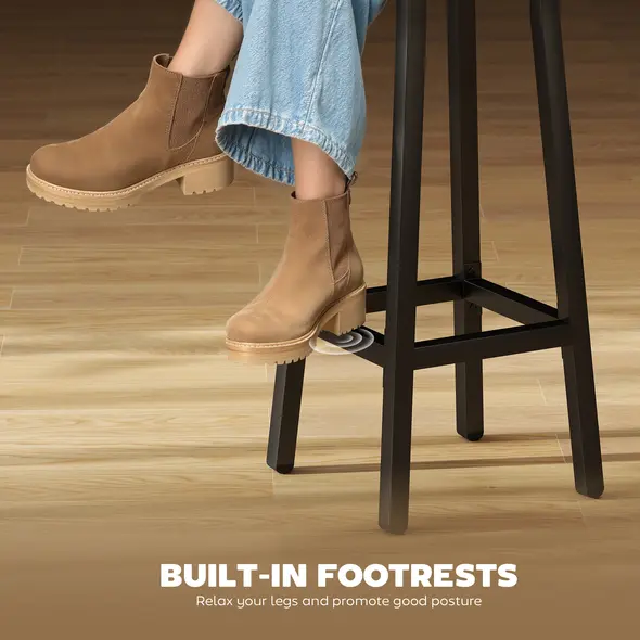 HOMCOM Bar Stools Set of 2 Breakfast Bar Stools with Footrest, Industrial Round, 32 x 32 x 65 cm, Rustic Brown - 4