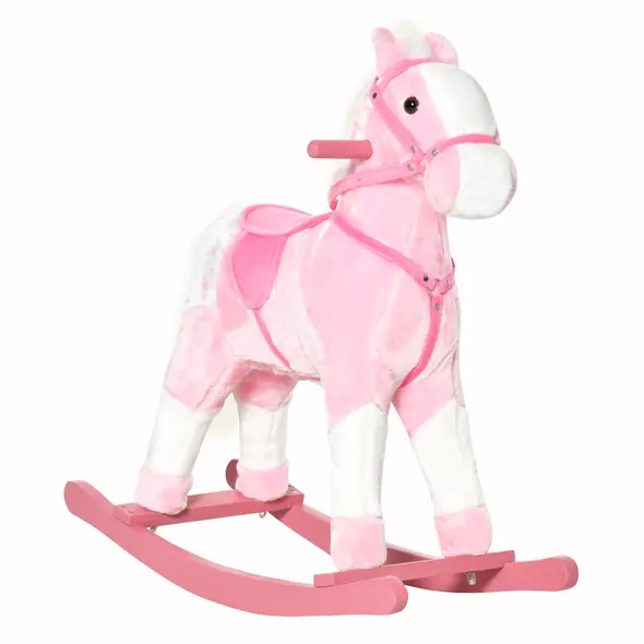 HOMCOM Baby Rocking Horse Plush Ride on Animals Rocker with Sound Handle Grip for Kids 3-6 Years - Pink - 1